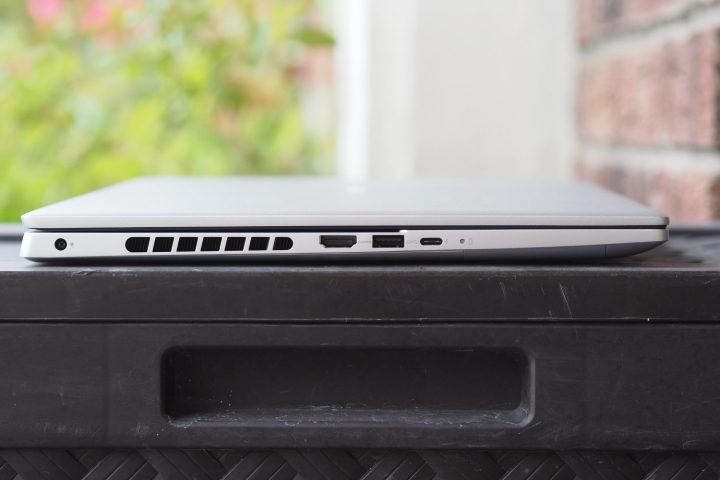 Dell Inspiron 16 Plus left side view showing ports and vents.