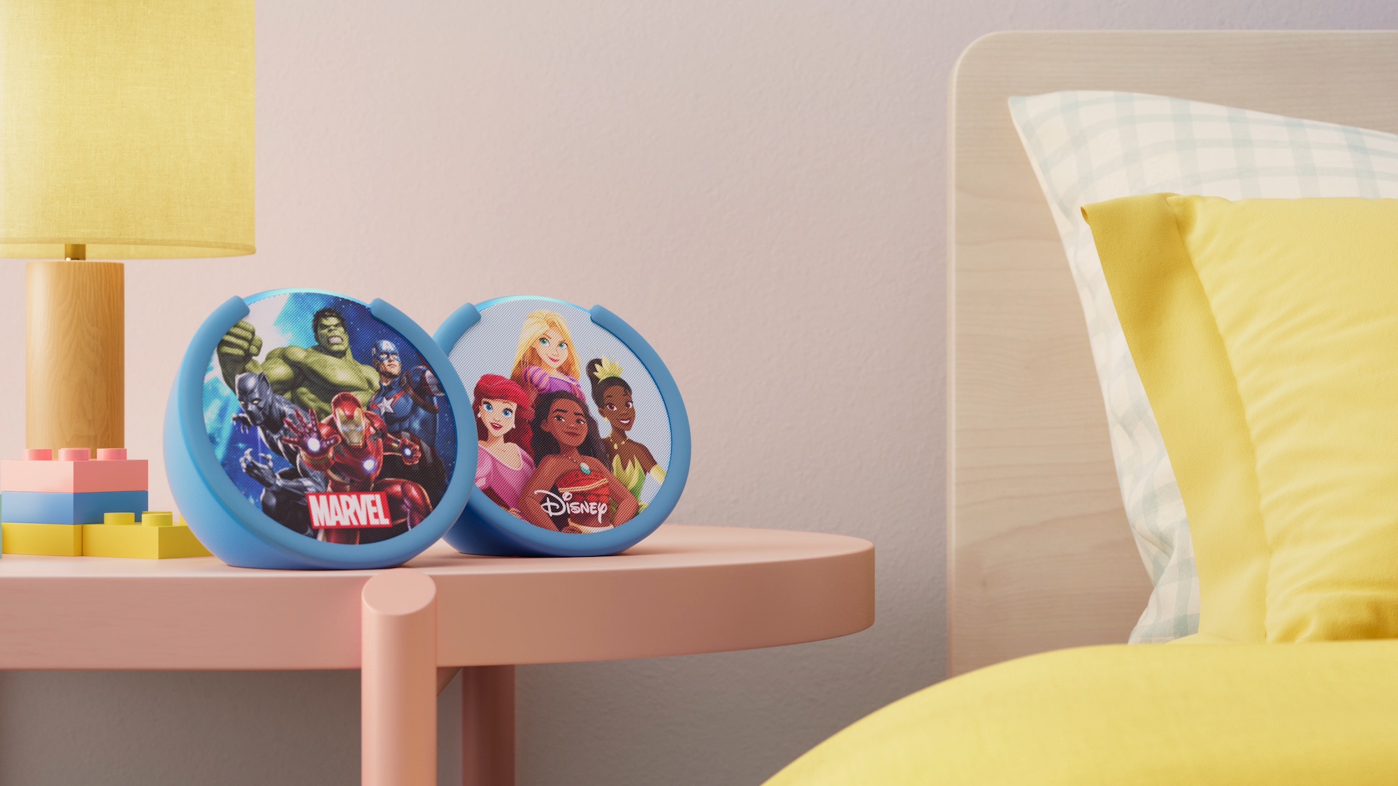 The Echo Pop for Kids on a bedside table.