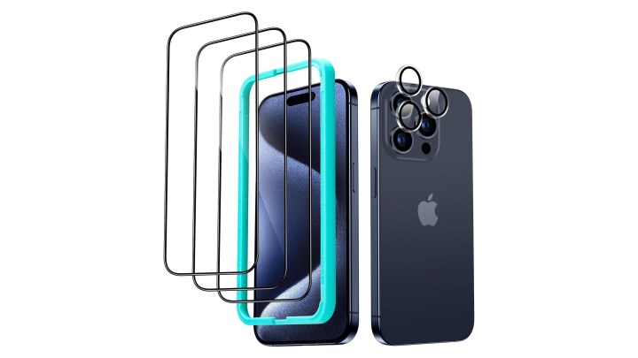 ESR Tempered Glass Screen Protector and Lens Protector set for iPhone 15 Pro.