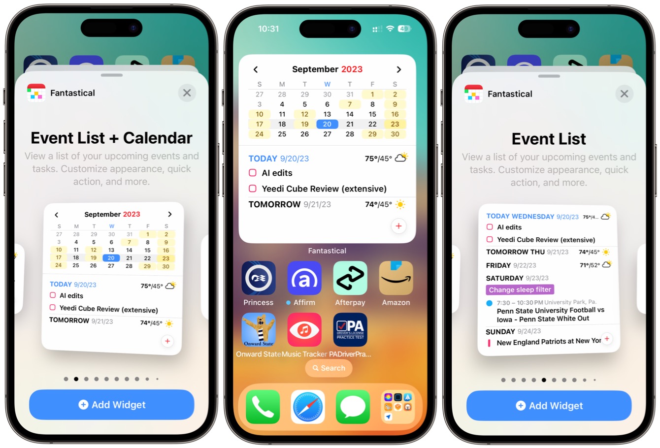 Fantastic Calendar interactive widgets