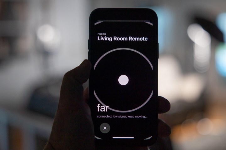 The lost Apple TV remote finder showing that it's far from the remote.