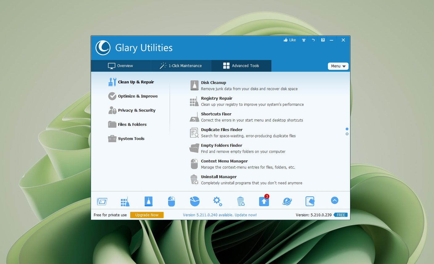 A screenshot of Glary Utilities running on Windows 11.