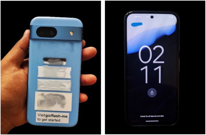 Side by side images of a reported Google Pixel 8a.