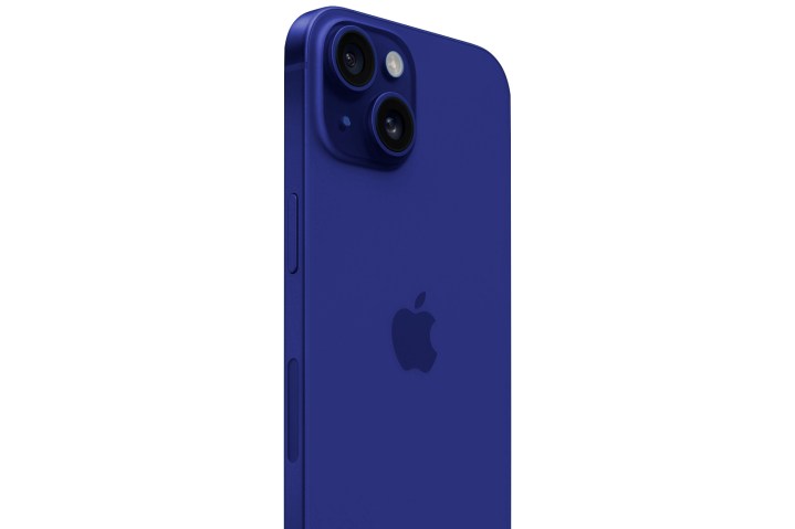 Render of the iPhone 15 in a dark blue color.