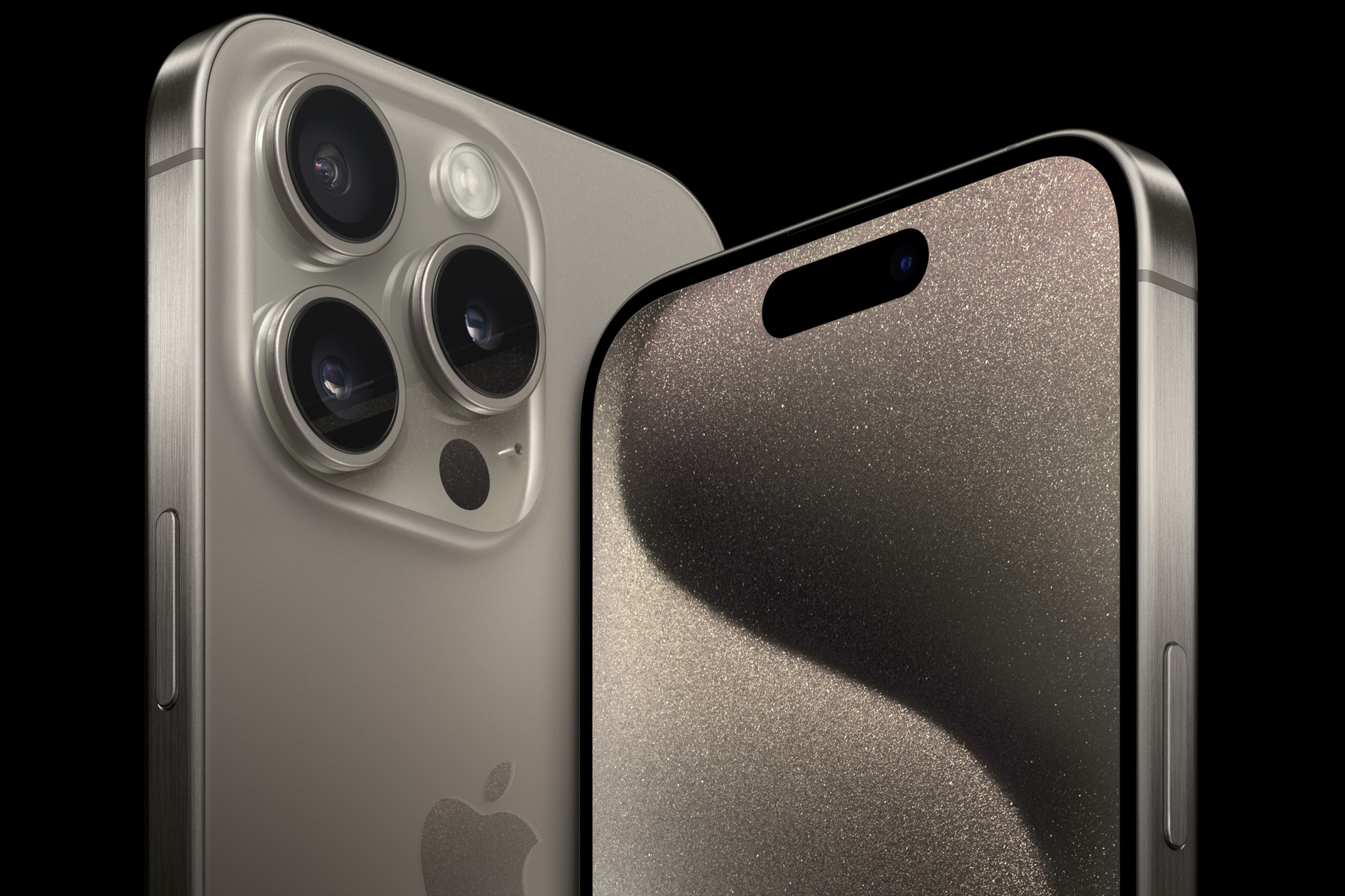 Close-up front and rear view of the <entity>iPhone 15</entity> Pro.