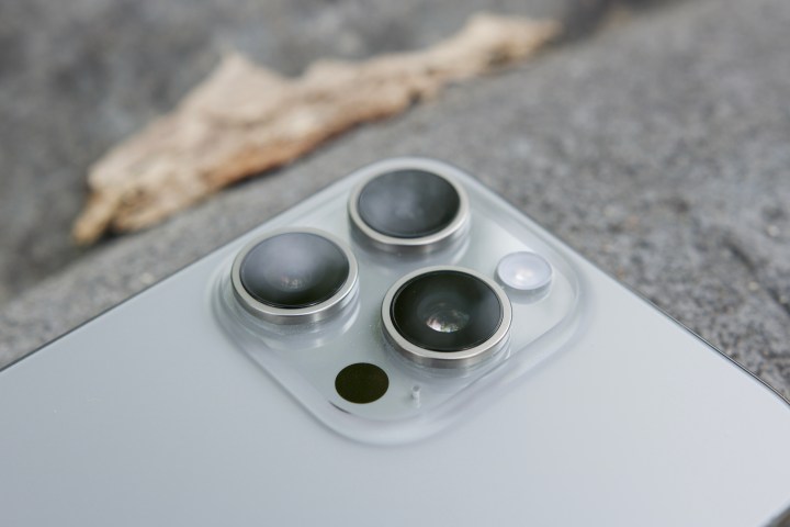 Close-up of the cameras on the iPhone 15 Pro Max.
