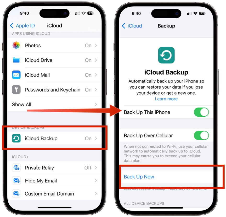 Confirm iCloud backups are being performed in the Settings app