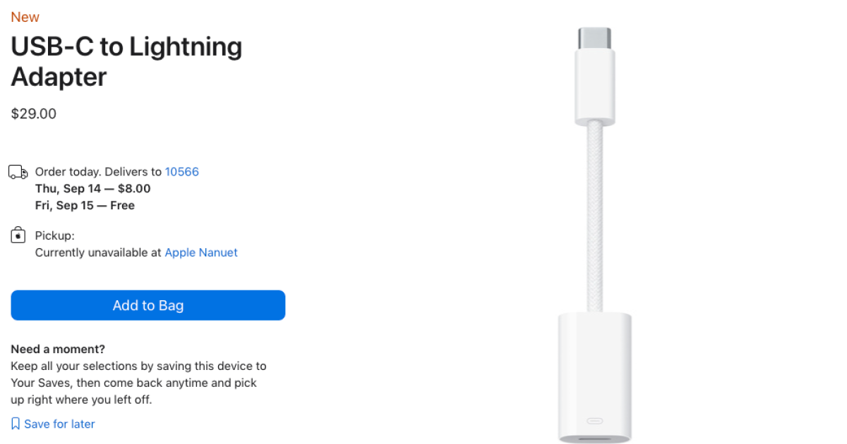 Apple's new Lightning to USB-C adapter is hilariously expensive