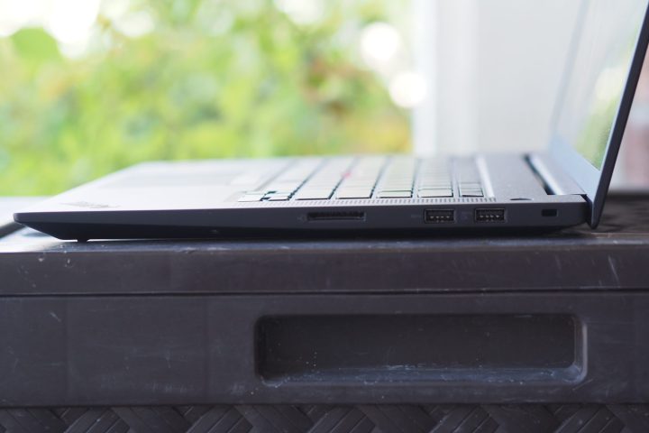 Lenovo ThinkPad P1 Gen 6 side view showing ports and lid.