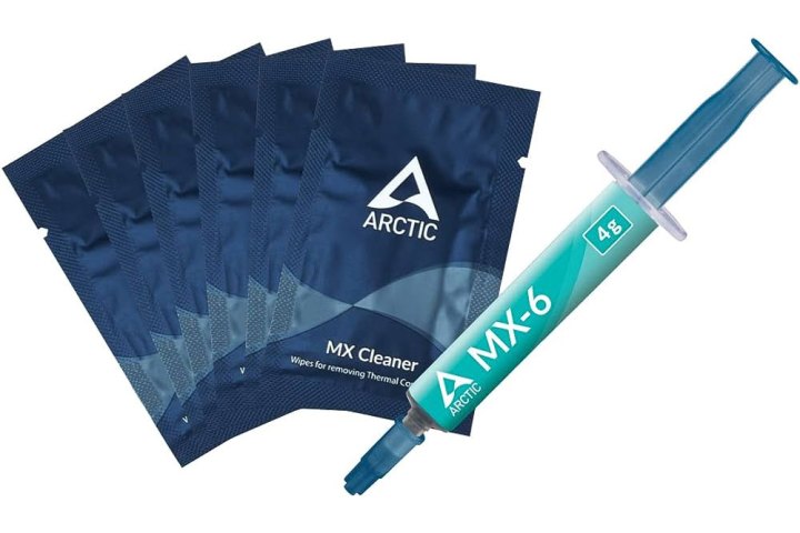 Arctic MX-6 thermal paste and cleaning wipes.