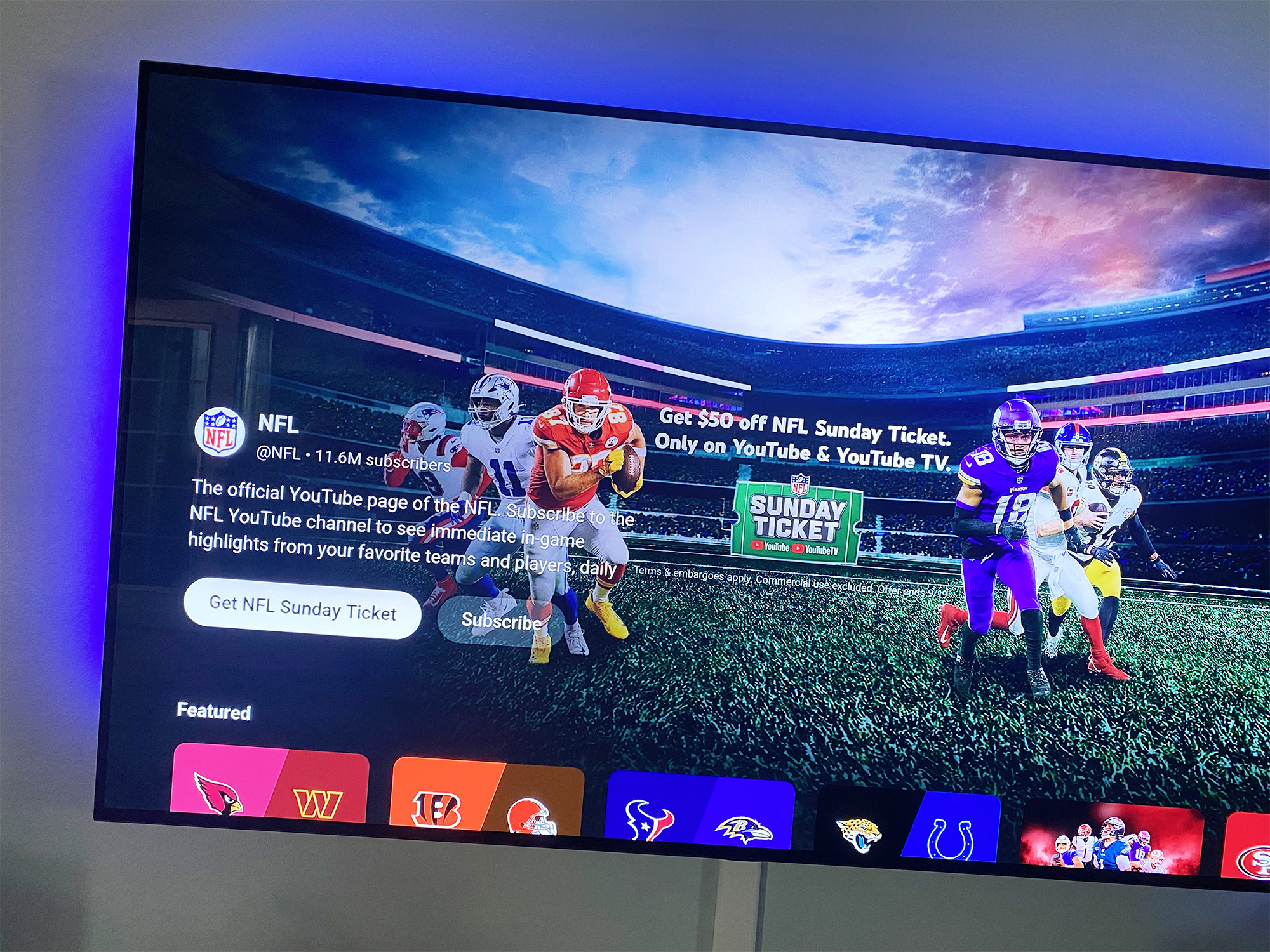 what nfl games are on youtube tv today