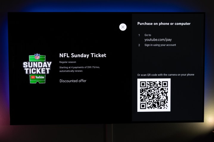 L'écran d'abonnement à NFL Sunday Ticket sur Roku et Amazon Fire TV.