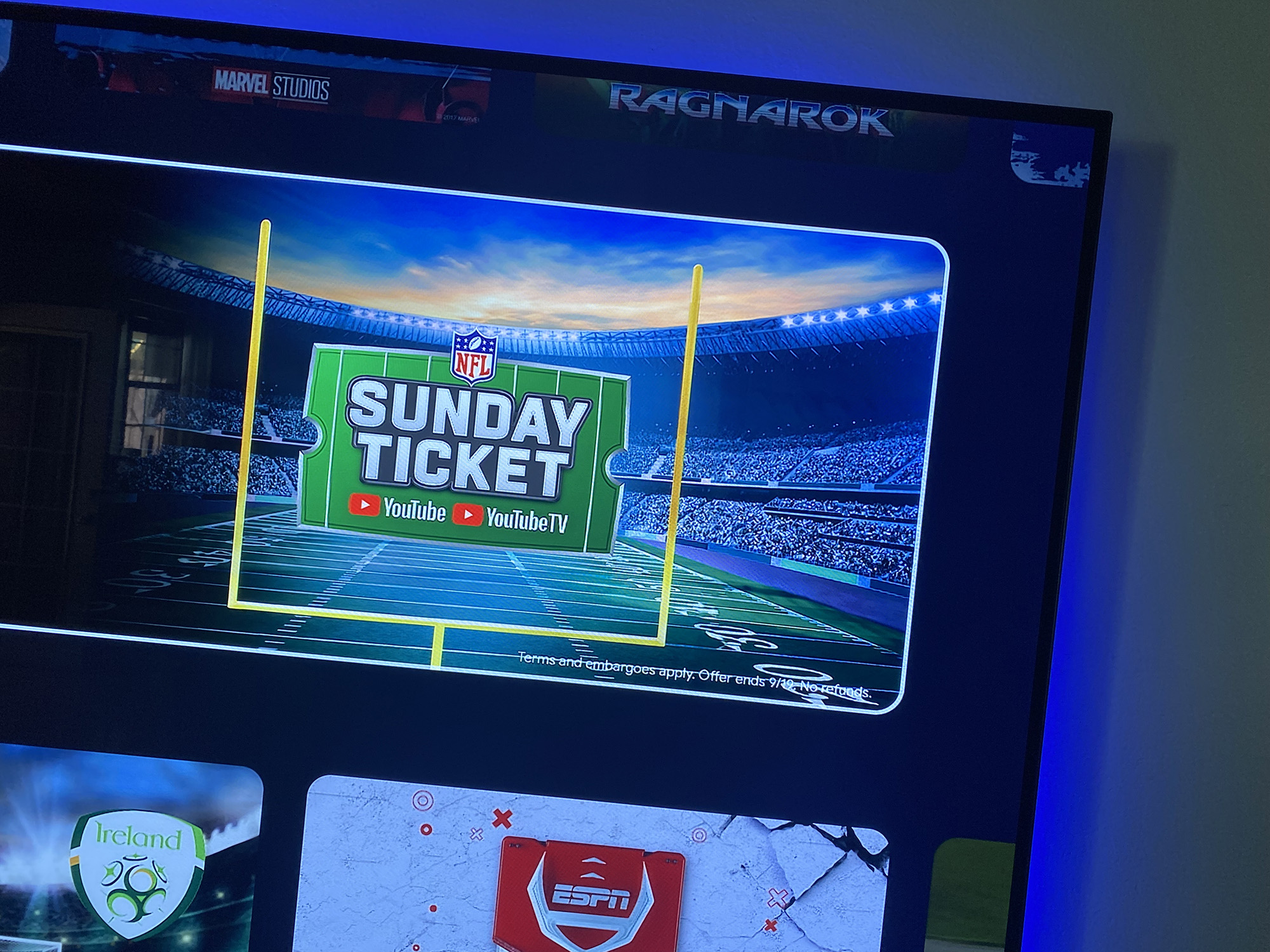 NFL Sunday Ticket on a TV.