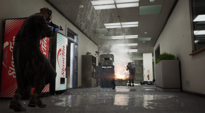 A robber shoots at cops in Payday 3.