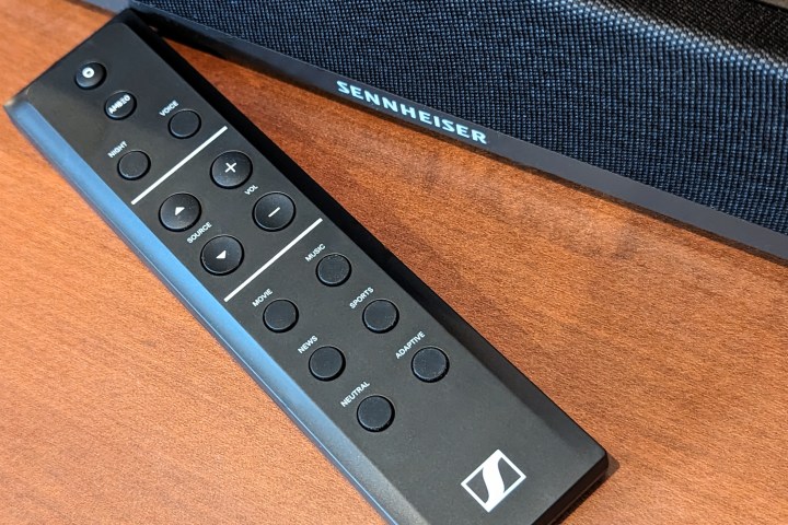 Sennheiser Ambeo Soundbar Mini with remote control.