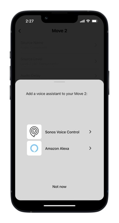 Приложение Sonos для iOS, экран настройки голосового помощника Move 2.