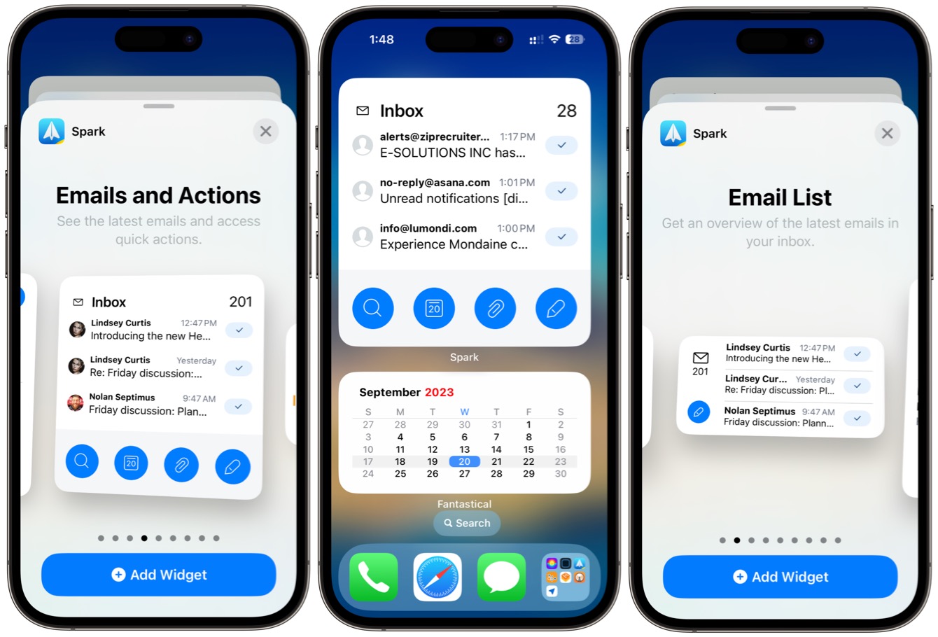 Widgets interactivos de Spark Email