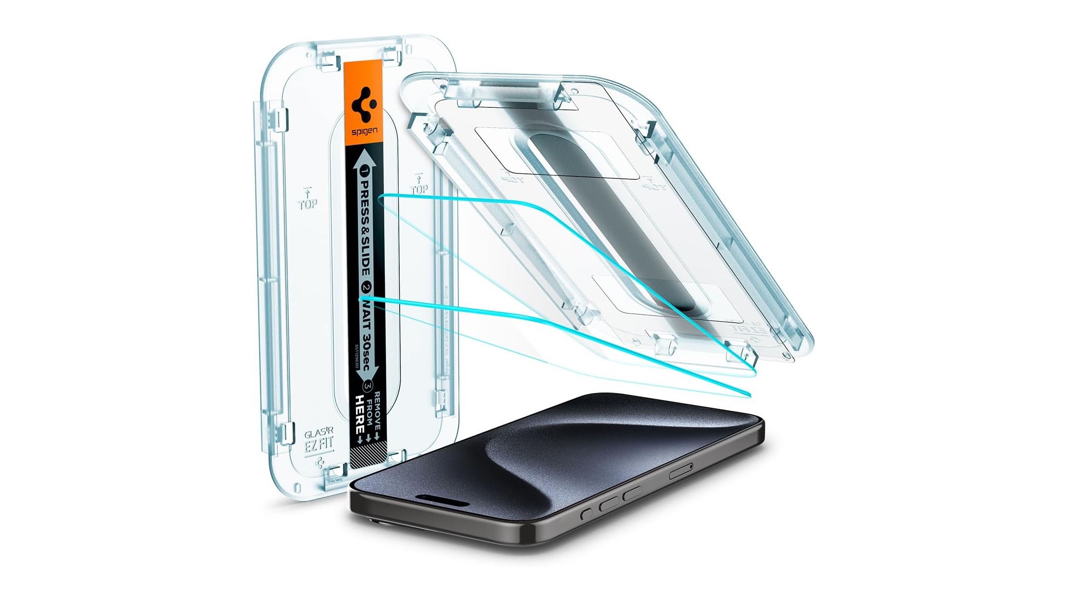 Spigen GlasTR EZ FIT screen protector for iPhone 15 Pro.