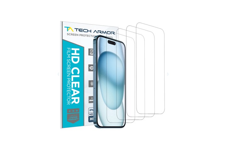 The Tech Armor screen protectors for iPhone 15 Plus on a blank background.