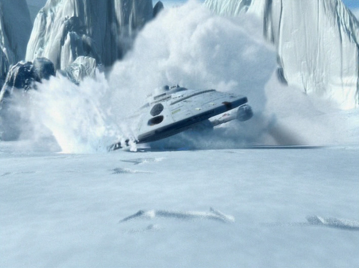 USS Voyager crashes into the ice in "Timeless"