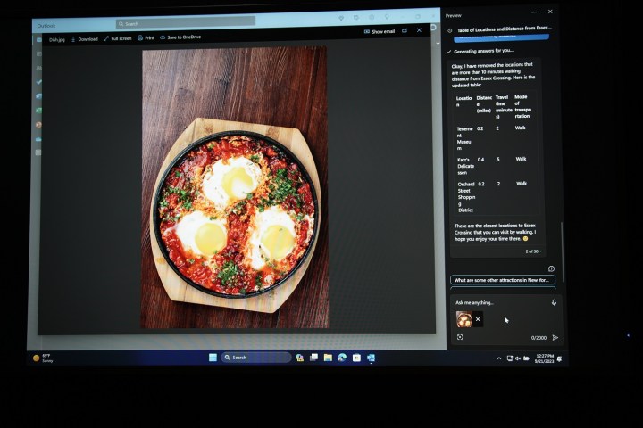 Windows Copilot taking an image as a prompt.