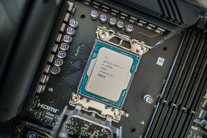 Intel Core i5-14600K processor inside its socket.
