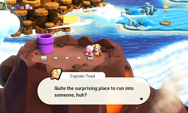 Toadette talking to captain toad.