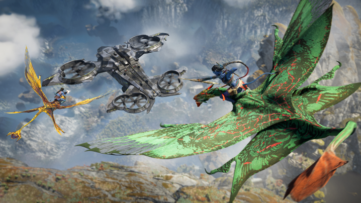 An Ikran flies towards a ship in Avatar: Frontiers of Pandora.