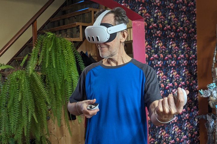 I can play in tight quarters with the Quest 3's mixed reality view.