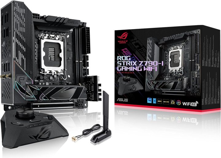 Product image of the ASUS ROG Strix Z790-I Gaming Wi-Fi mini-ITX motherboard.