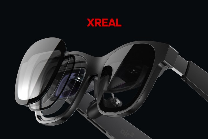 An exploded position shows Xreal Air 2 Pro's electrochromic lenses.