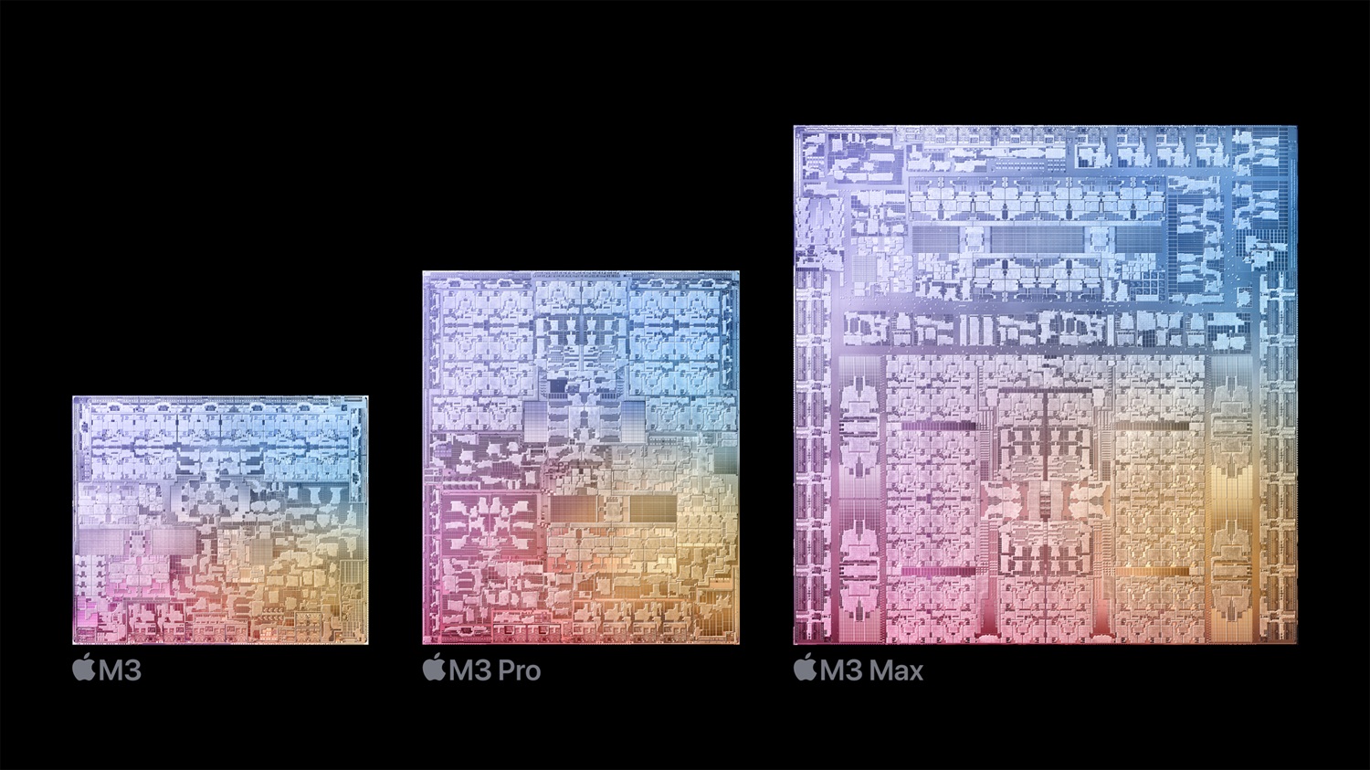 Apple का M3 चिप परिवार।