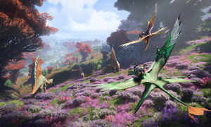 An Ikran flies over Pandora in Avatar: Frontiers of Pandora.