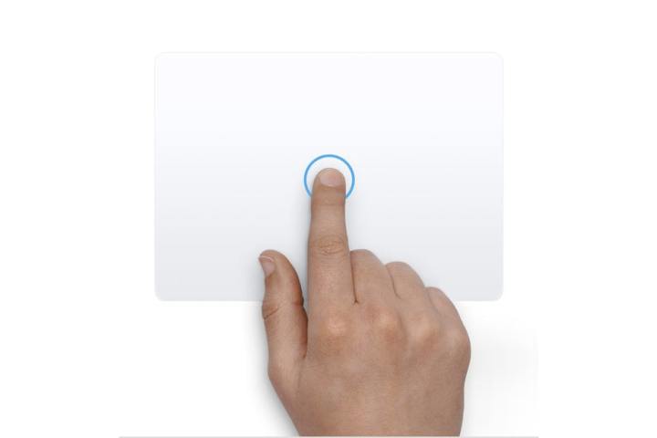 A hand performing a trackpad gesture in macOS, with one finger pressing down on the trackpad.