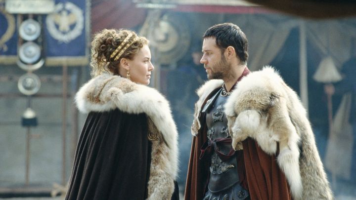Connie Nielsen y Russell Crowe como Lucilla y Maximus en Gladiator.