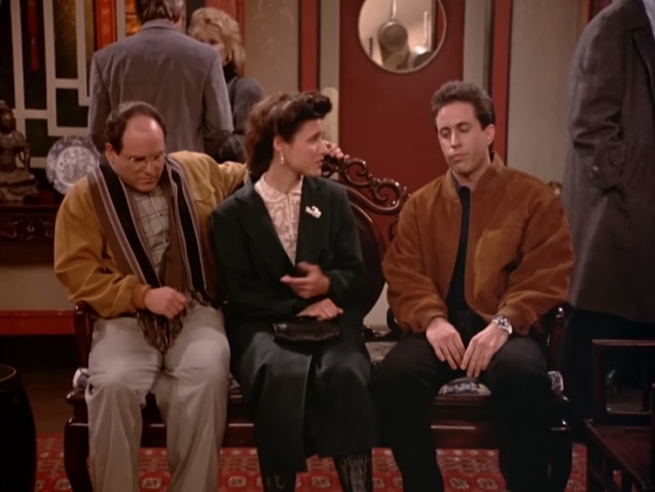 George, Elaine, and Jerry in a Chinese restaurant in "Seinfeld."
