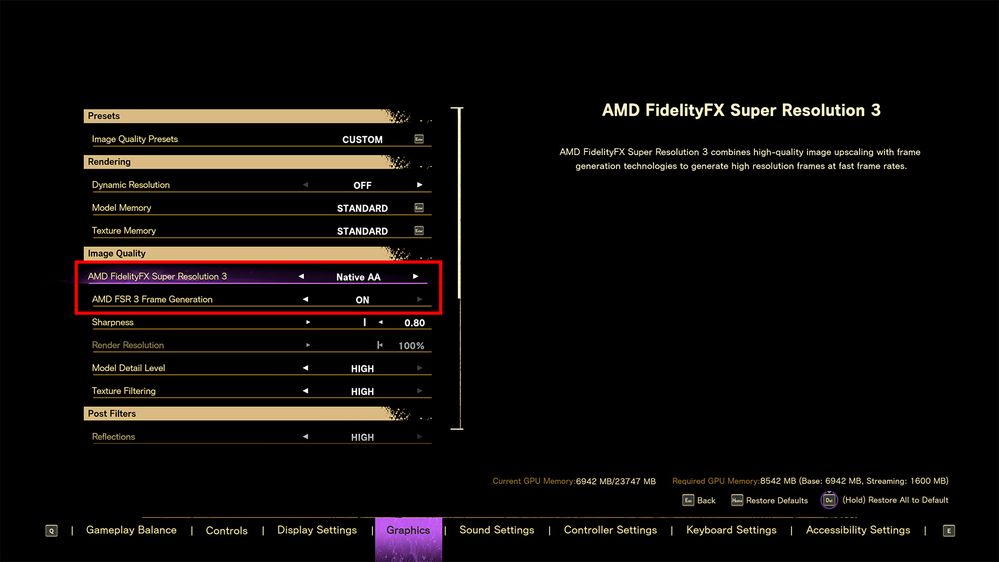 How to enable AMD FSR 3 in Forspoken settings.