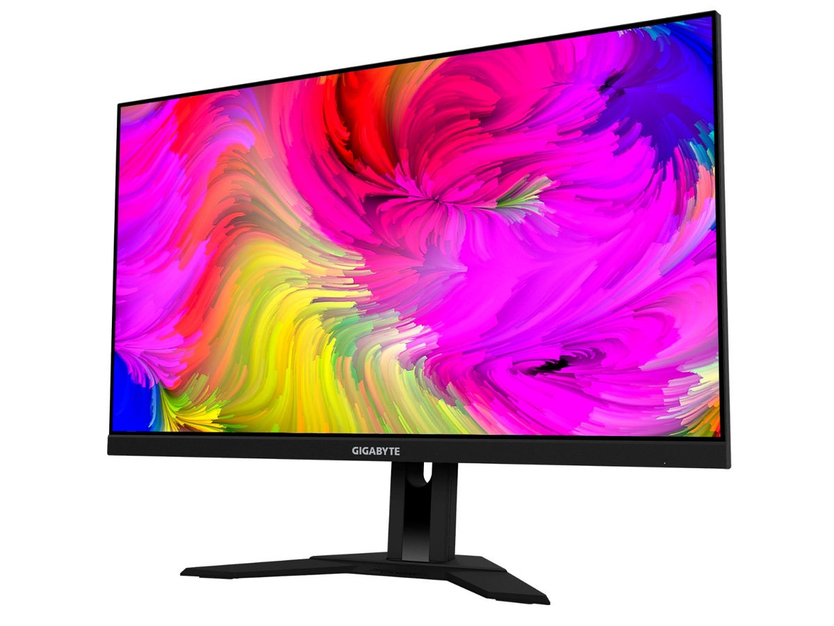 The Gigabyte 28-inch M28U 4K monitor with a colorful screen.