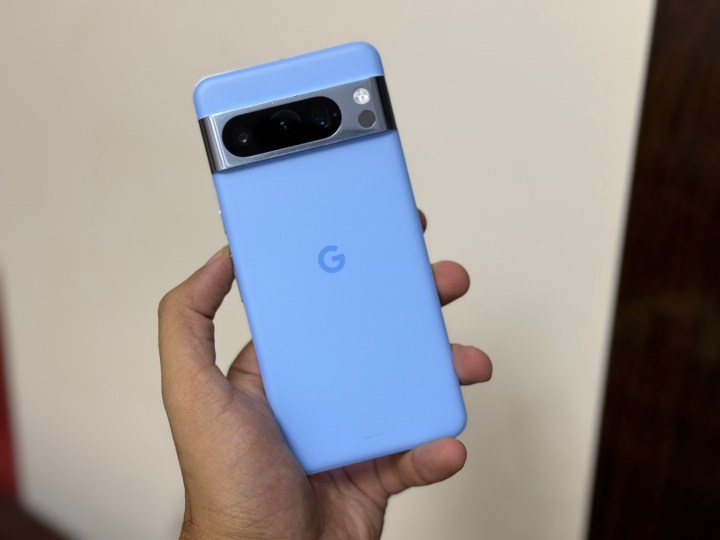 Google Pixel 8 Pro in hand.