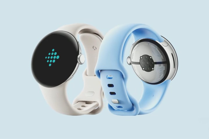 Google Pixel Watch 2 in Bay Blue and Porcelain colors.