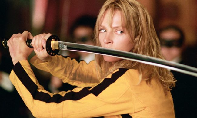 Uma Thurman wields a samurai sword in Kill Bill Vol. 1.