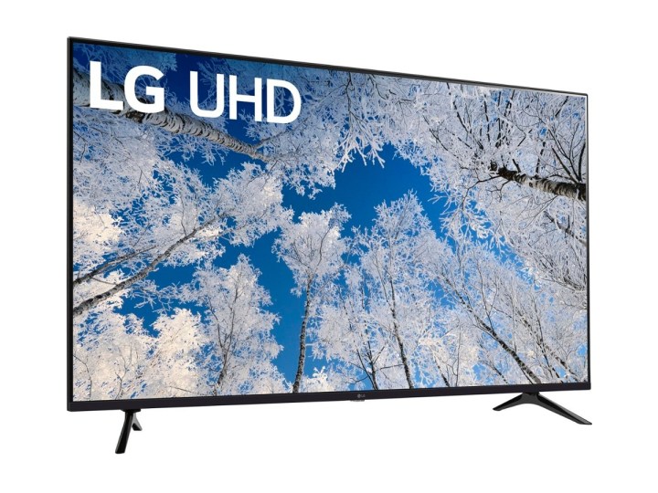 The LG 65-inch UQ70 Series LED 4K acute TV adjoin a white background.