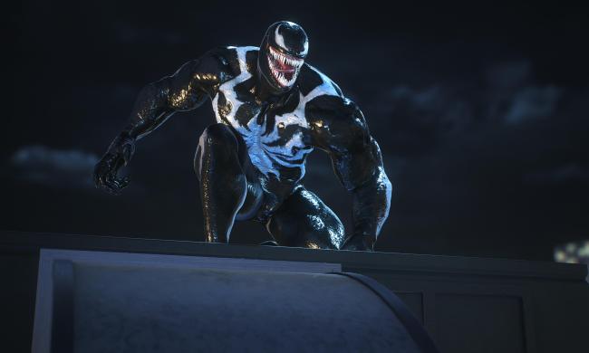 Venom perched on a rooftop.