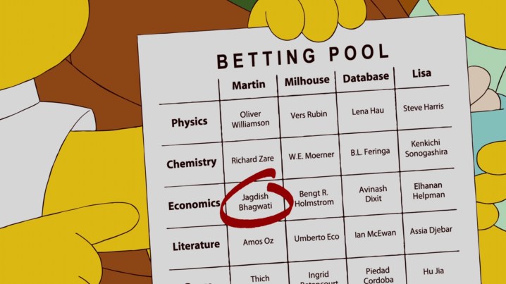 Martin sosteniendo una hoja de billar de apuestas en "Los Simpson".