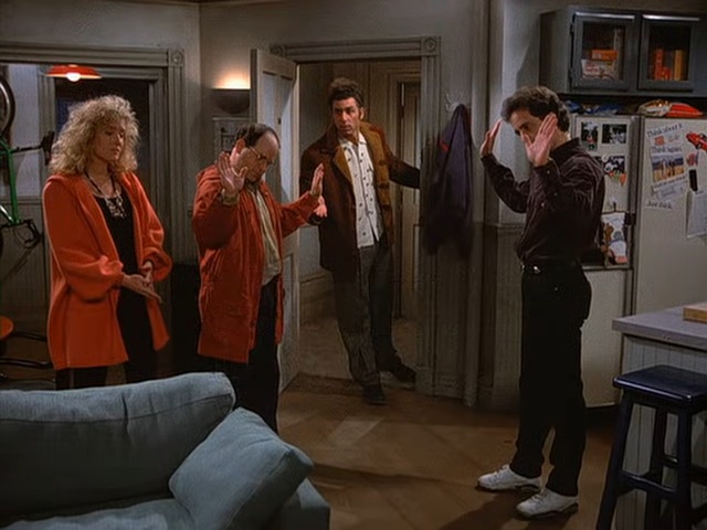 George, Jerry, Kramer, and Allison in "Seinfeld."