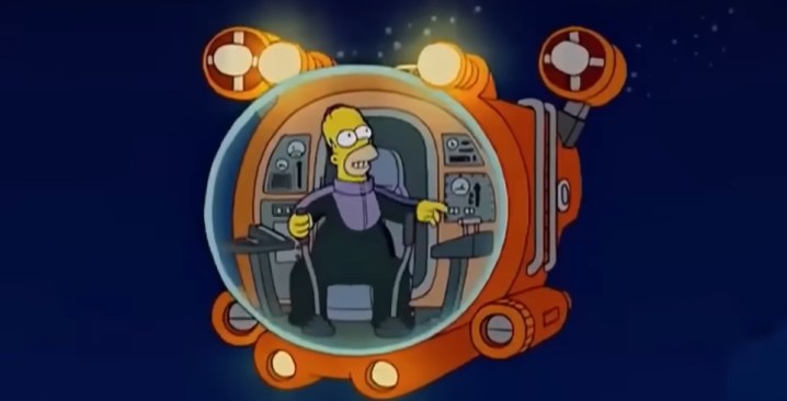 Homero en un submarino en "Los Simpson".