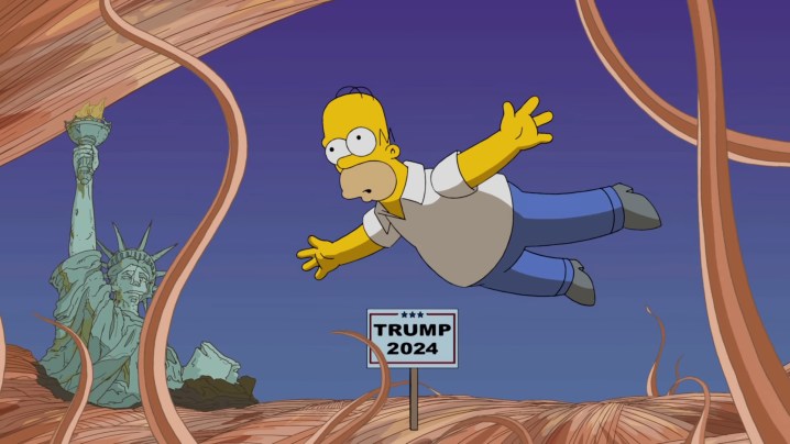 Homero flotando entre el pelo de Donald Trump en "Los Simpson".