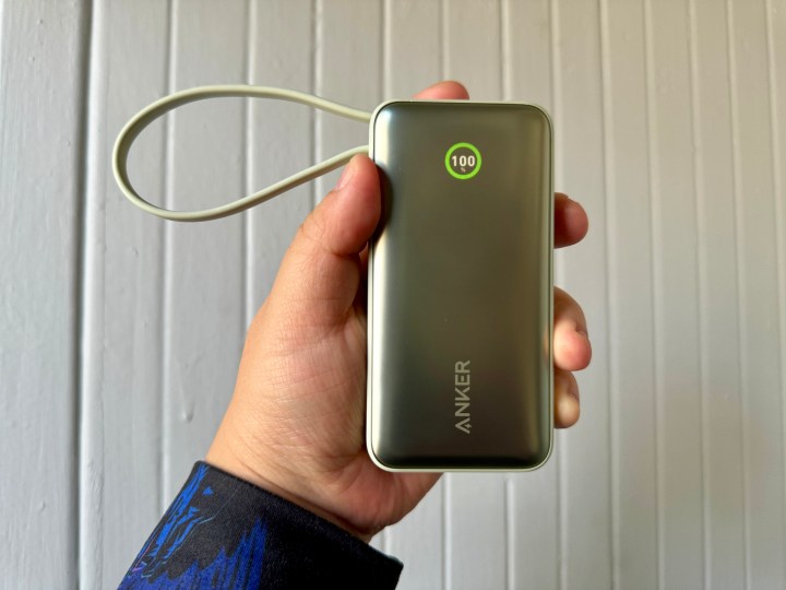 Anker Nano 30W Power Bank with USB-C in green in hand.