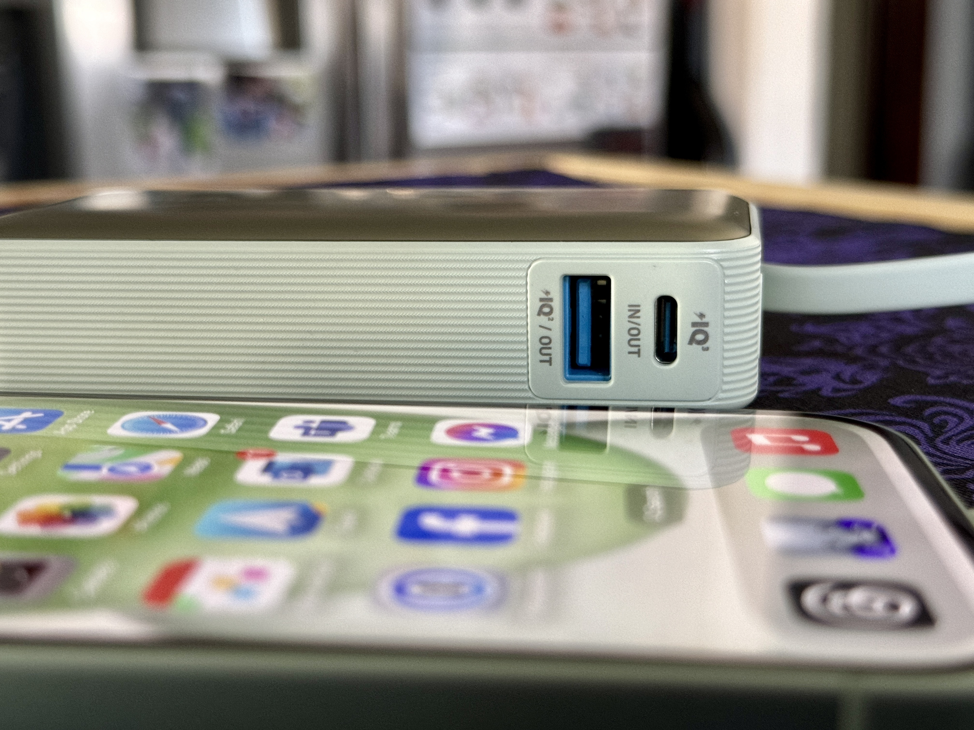 Anker Nano 30W Power Bank with USB-C in green showing the USB-C and USB-A ports.