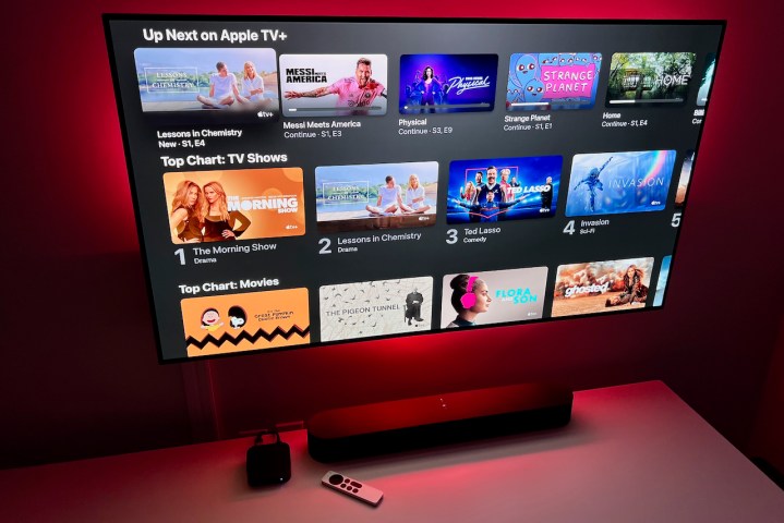 La schermata iniziale di Apple TV+ su una TV.